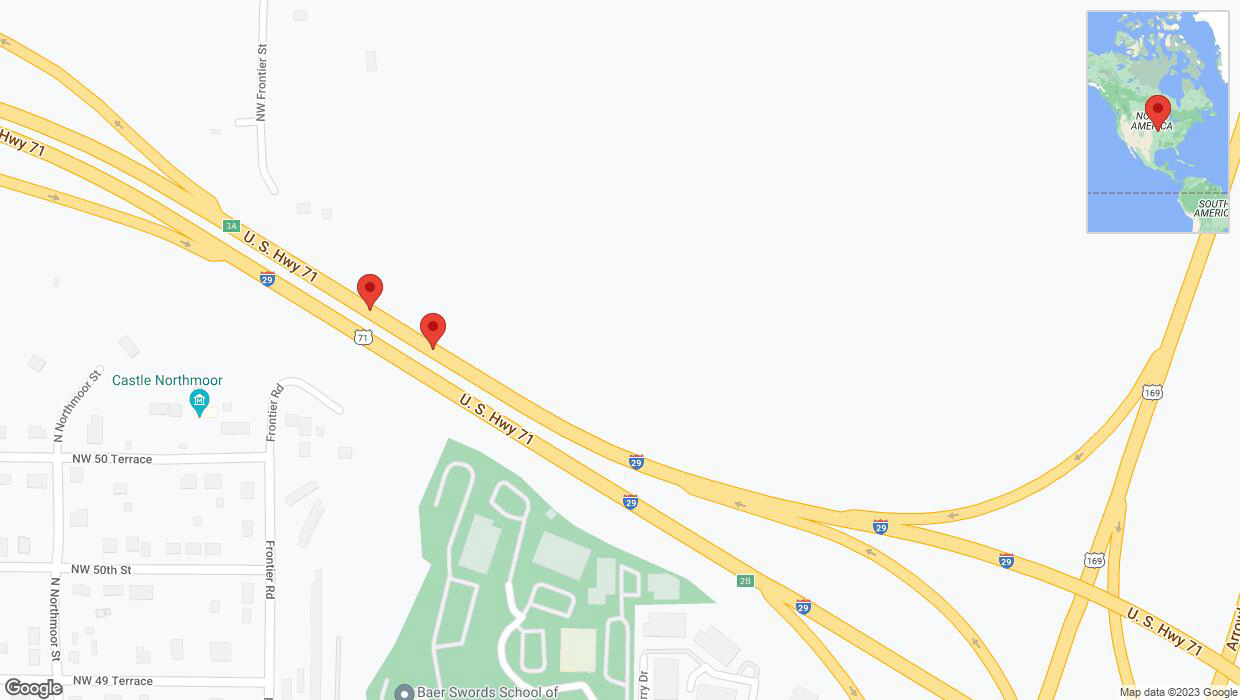 A detailed map that shows the affected road due to 'Broken down vehicle on northbound I-29 in Kansas City' on December 4th at 2:20 p.m.