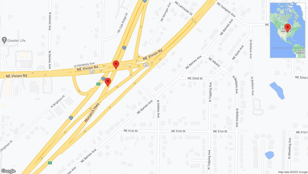 A detailed map that shows the affected road due to 'Broken down vehicle on northbound I-35 in Kansas City' on December 4th at 3:55 p.m.