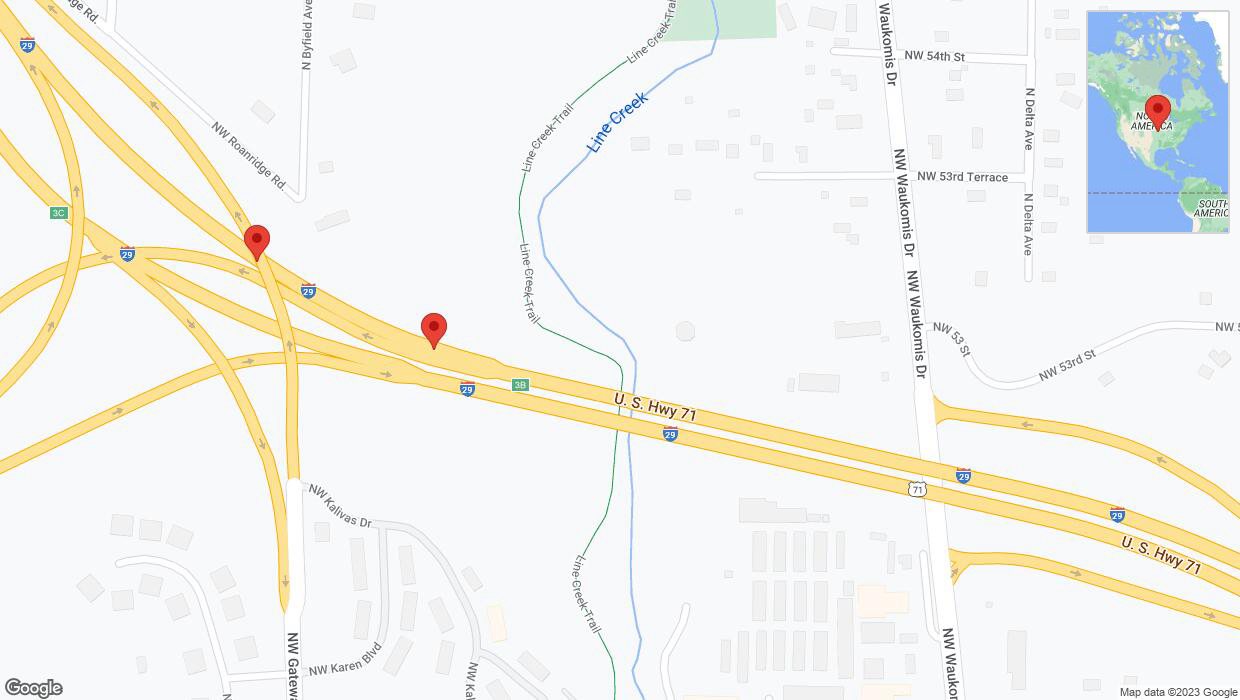 A detailed map that shows the affected road due to 'Broken down vehicle on northbound I-29 in Kansas City' on December 4th at 3:49 p.m.