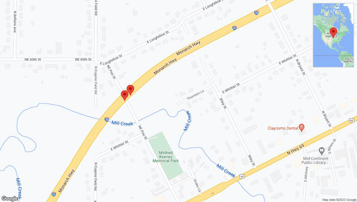A detailed map that shows the affected road due to 'Broken down vehicle on northbound I-35 in Kansas City' on December 4th at 6:47 p.m.