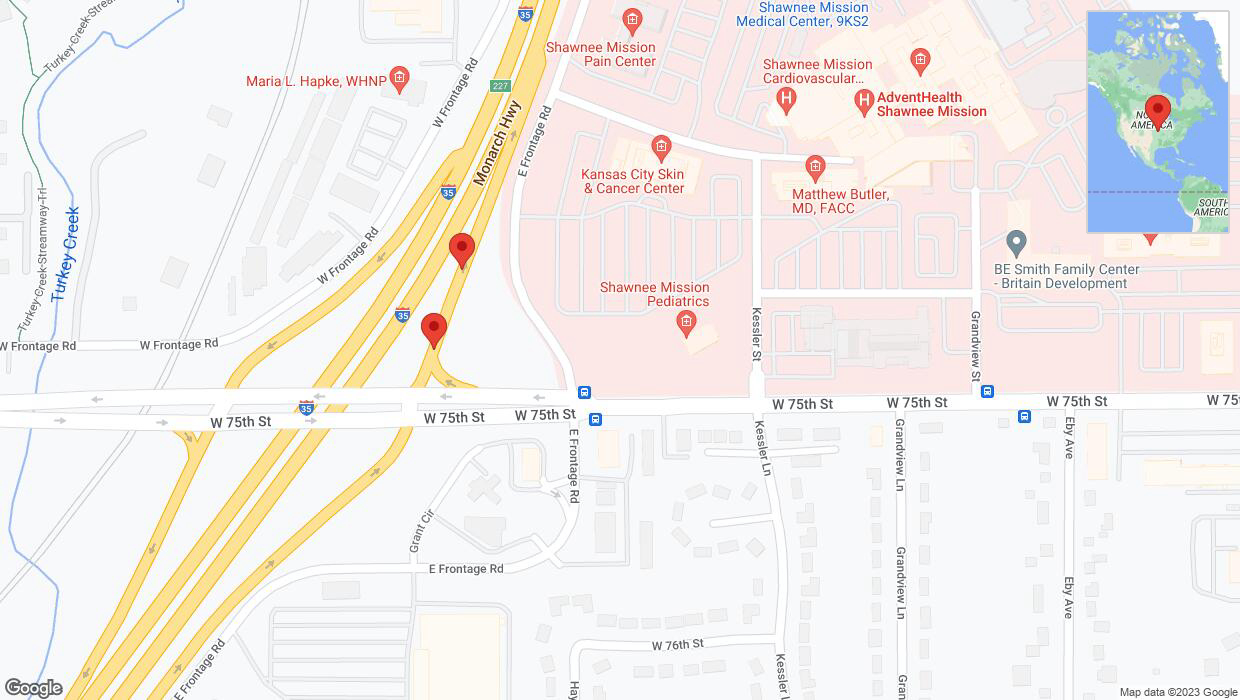 A detailed map that shows the affected road due to 'Broken down vehicle on Purple Heart Trail in Merriam' on December 4th at 9:03 p.m.