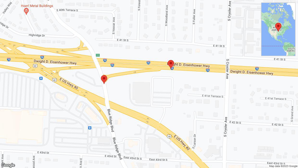 A detailed map that shows the affected road due to 'Independence: Blue Ridge Boulevard closed' on December 8th at 4:17 p.m.
