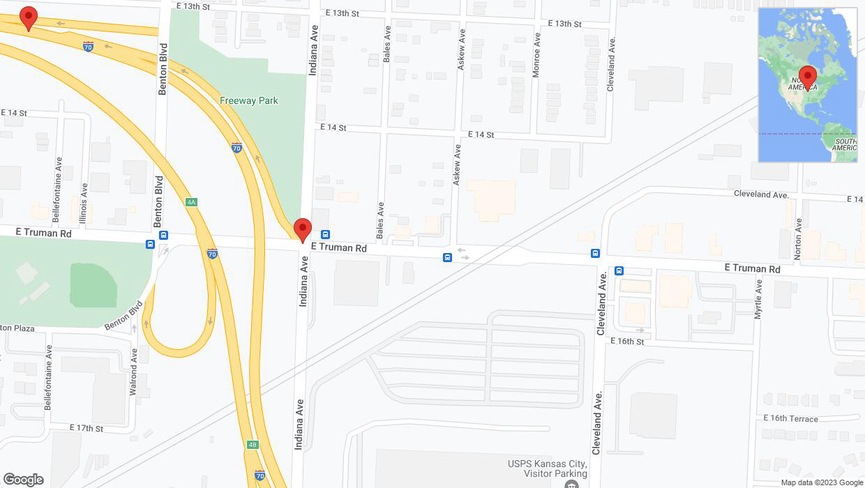 A detailed map that shows the affected road due to 'Kansas City: East Truman Road closed' on December 8th at 12:19 p.m.