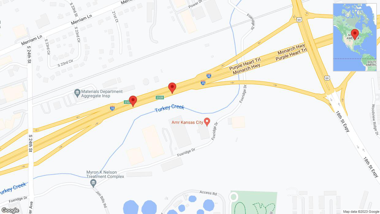A detailed map that shows the affected road due to 'Broken down vehicle on northbound I-35 in Kansas City' on December 5th at 1:50 p.m.