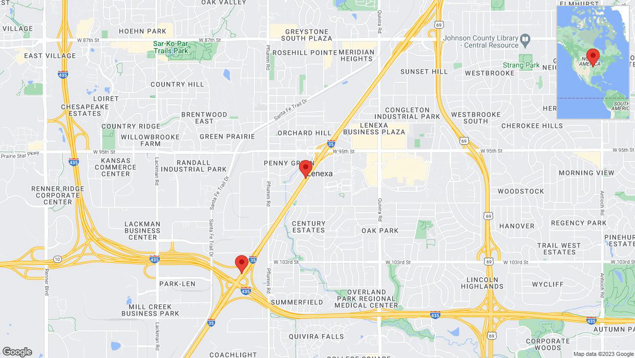 A detailed map that shows the affected road due to 'Incident on westbound I-35 in Lenexa' on December 5th at 3:11 p.m.