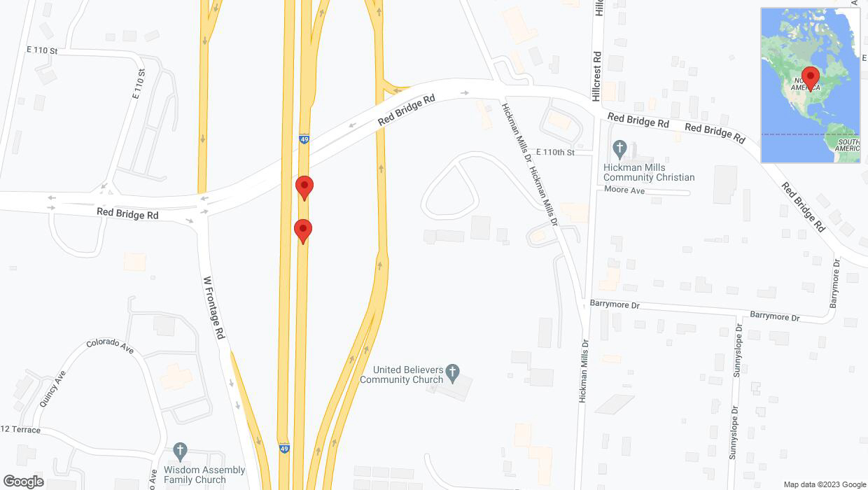 A detailed map that shows the affected road due to 'Broken down vehicle on northbound I-40/US-71 in Kansas City' on December 5th at 3:24 p.m.