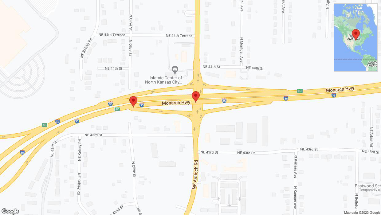A detailed map that shows the affected road due to 'Warning in Kansas City: Crash reported on northbound I-35' on December 5th at 4:24 p.m.