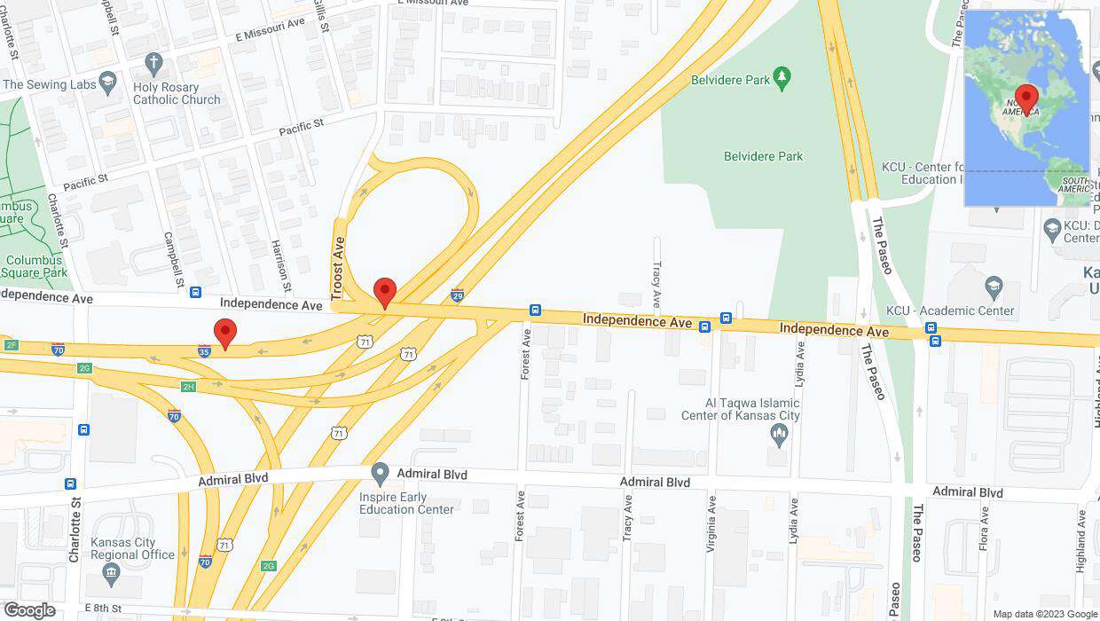A detailed map that shows the affected road due to 'Warning: Crash on westbound US-24 West in Kansas City' on December 5th at 4:42 p.m.