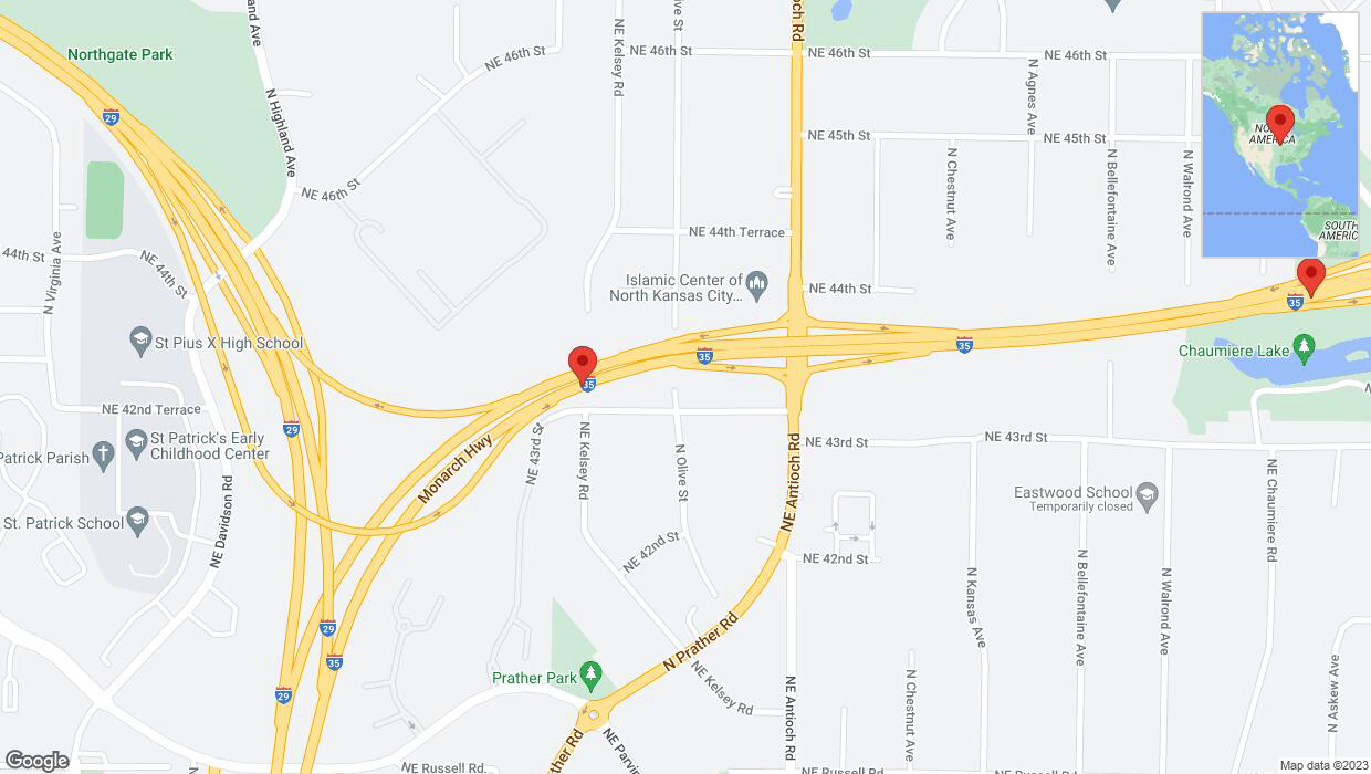 A detailed map that shows the affected road due to 'Warning in Kansas City: Crash reported on northbound I-35' on December 5th at 5:36 p.m.