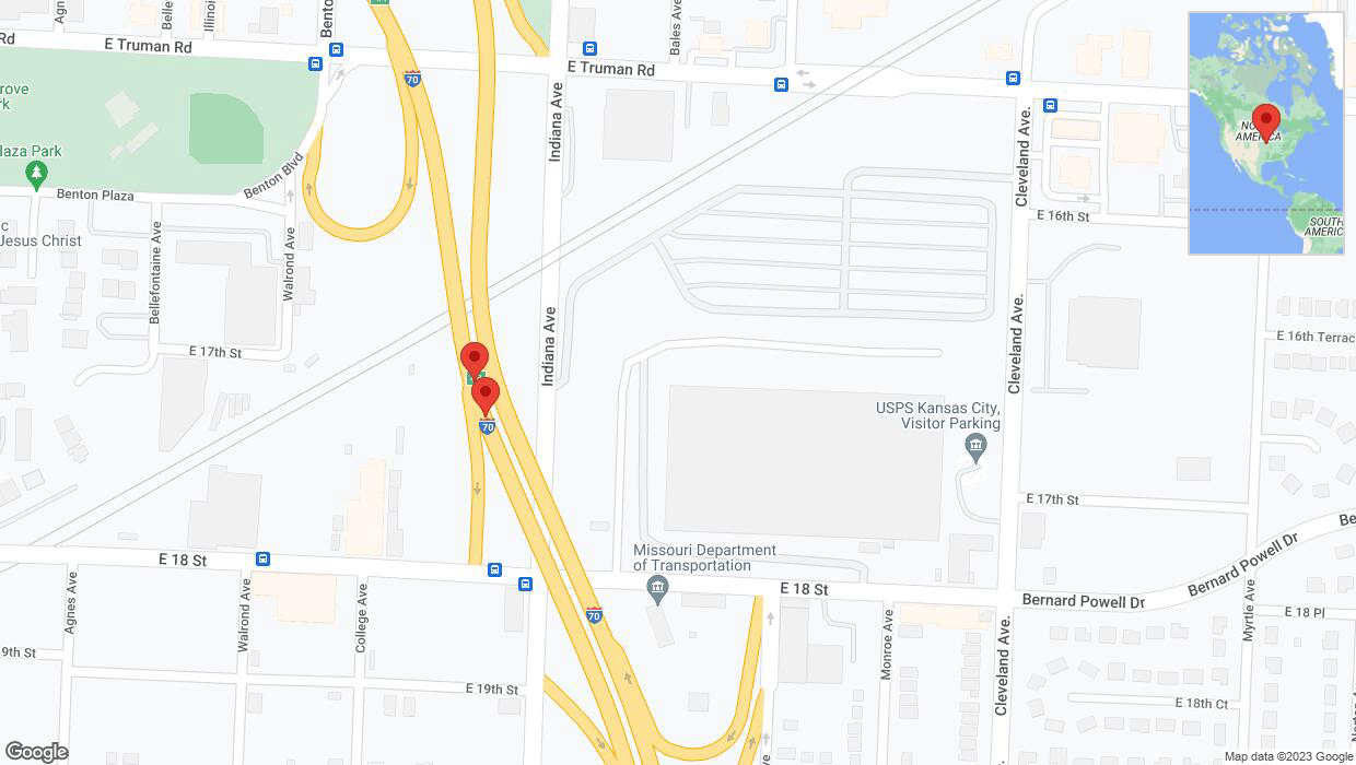 A detailed map that shows the affected road due to 'Broken down vehicle on eastbound I-70 in Kansas City' on December 5th at 5:18 p.m.