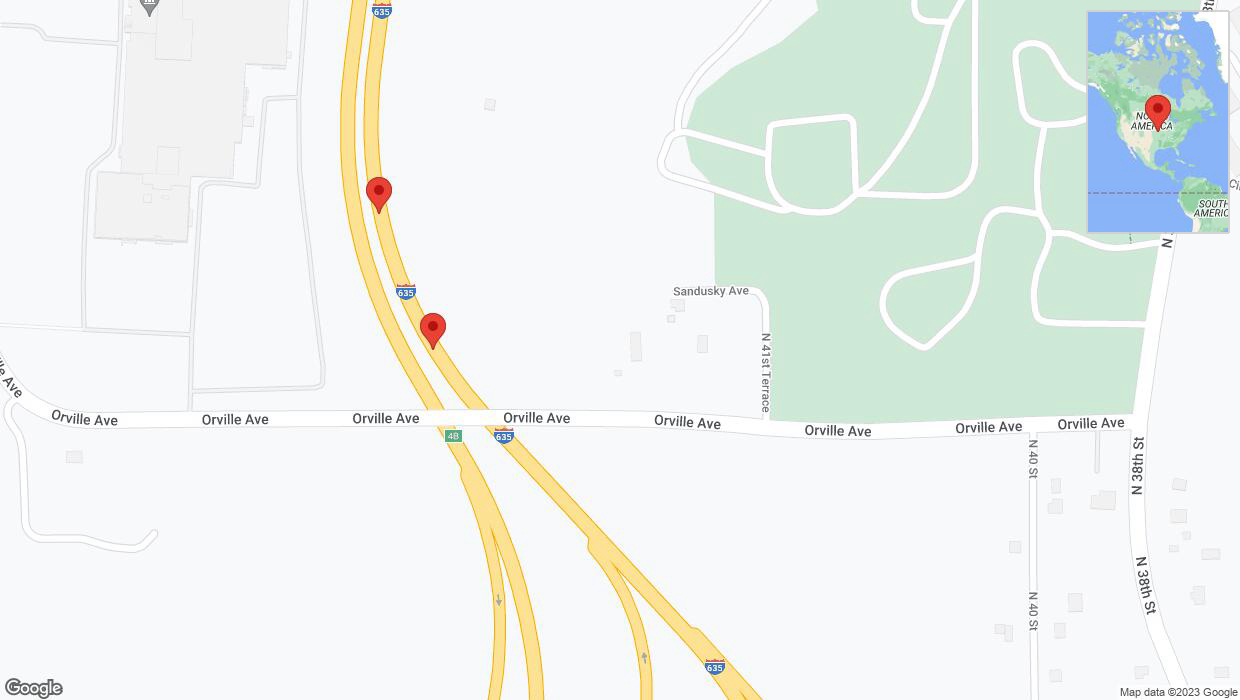 A detailed map that shows the affected road due to 'Broken down vehicle on northbound I-635 in Kansas City' on December 5th at 6:36 p.m.