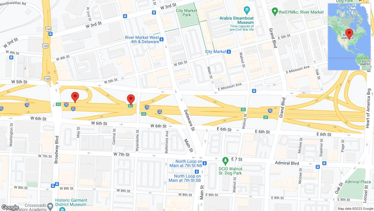 A detailed map that shows the affected road due to 'I-70/I-35 closed in Kansas City' on December 5th at 8:05 p.m.