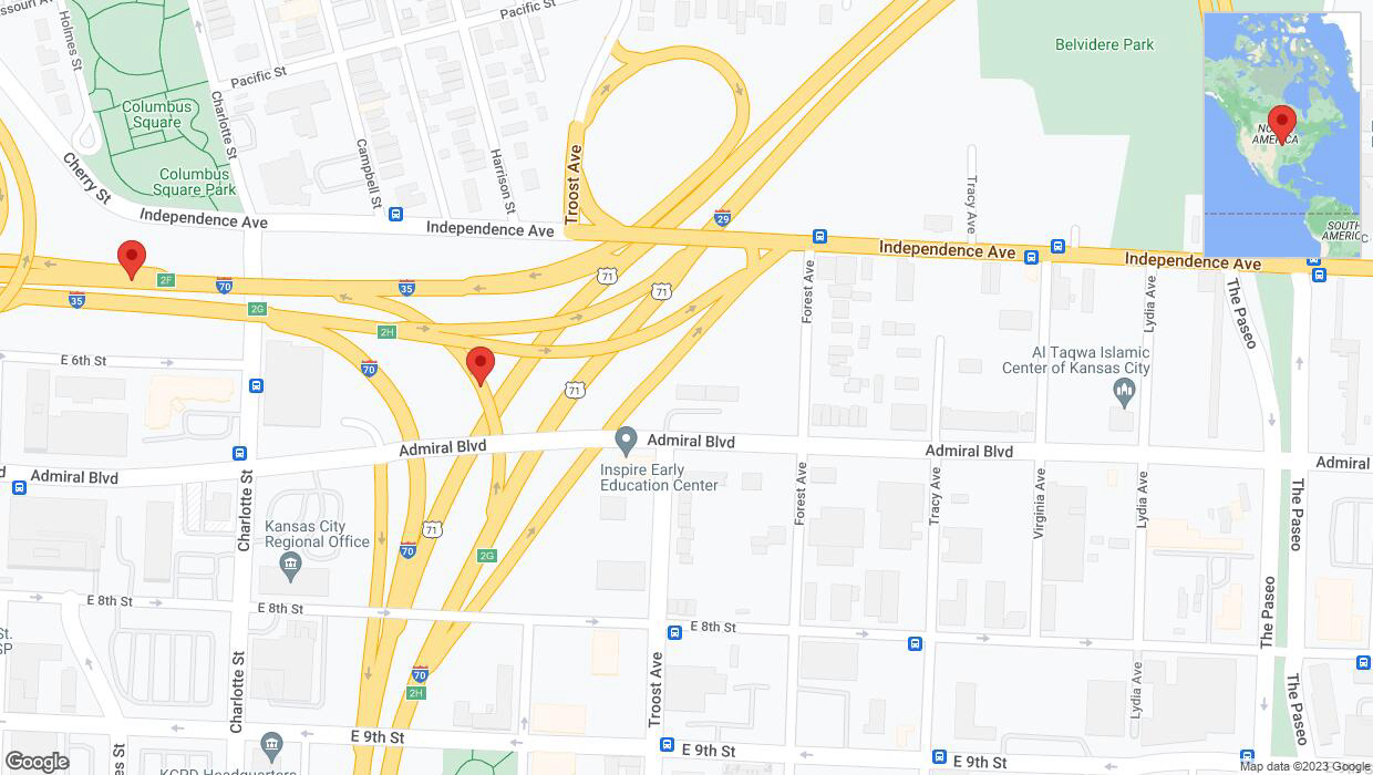 A detailed map that shows the affected road due to 'Incident on westbound I-70 in Kansas City' on December 5th at 7:12 p.m.