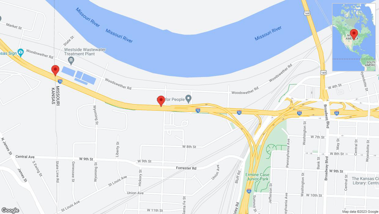 A detailed map that shows the affected road due to 'I-70: bridge closed between I-35/Beardsley Road/Exit 2 and Third Street/James St/Exit 423' on December 5th at 7:30 p.m.