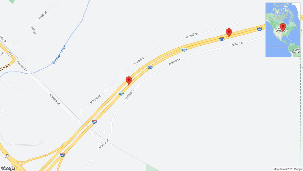A detailed map that shows the affected road due to 'Broken down vehicle on northbound I-435 in Kansas City' on December 5th at 11:05 p.m.