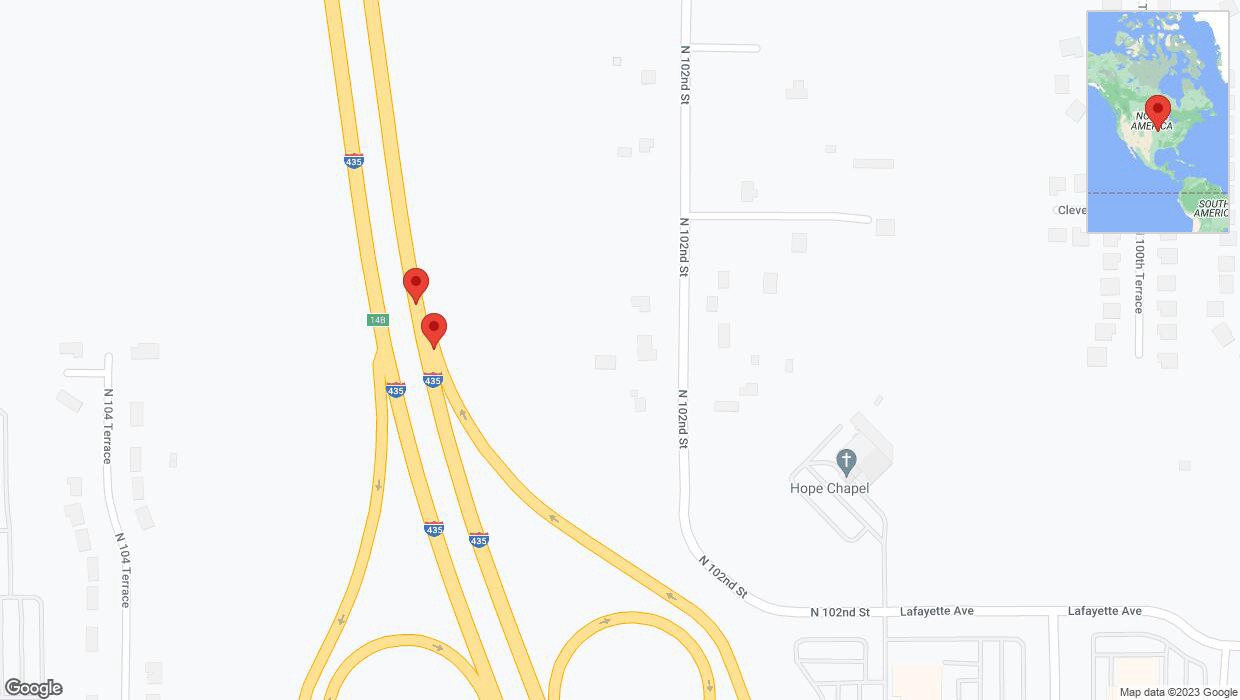 A detailed map that shows the affected road due to 'Broken down vehicle on Interstate 435 in Kansas City' on December 6th at 12:35 p.m.