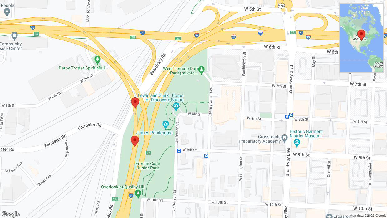 A detailed map that shows the affected road due to 'Warning: Crash on Beardsley Road in Kansas City' on December 6th at 4:28 p.m.