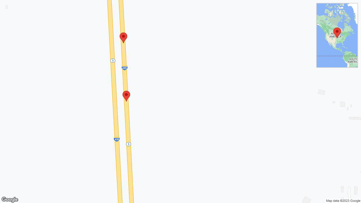 A detailed map that shows the affected road due to 'Broken down vehicle on northbound I-435 in Kansas City' on December 6th at 5:04 p.m.