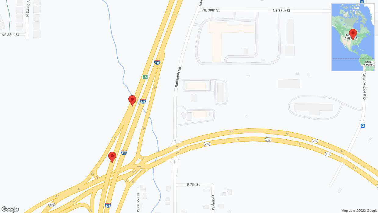A detailed map that shows the affected road due to 'Broken down vehicle on southbound I-435 in Randolph' on December 6th at 5:10 p.m.