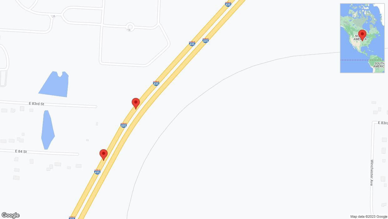 A detailed map that shows the affected road due to 'Broken down vehicle on southbound I-435 in Kansas City' on December 6th at 5:28 p.m.