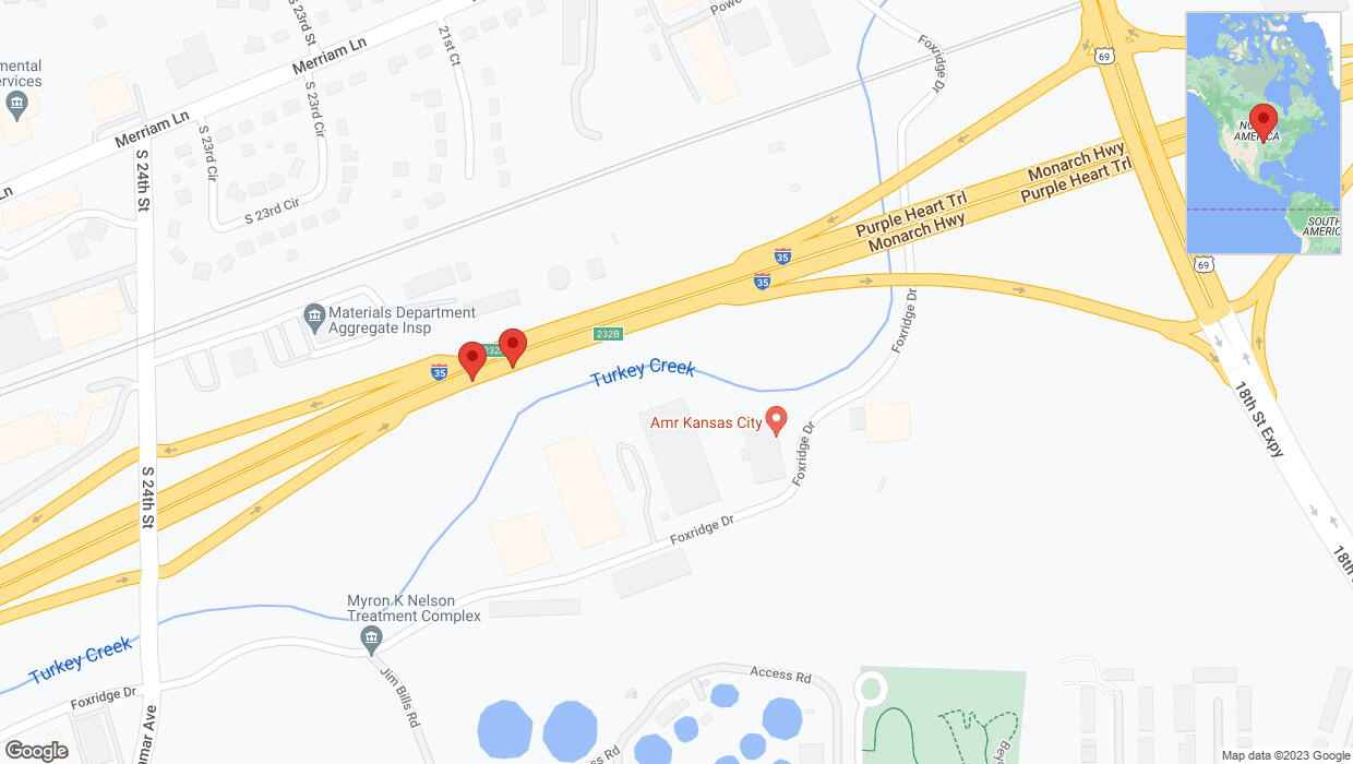 A detailed map that shows the affected road due to 'Broken down vehicle on northbound I-35 in Kansas City' on December 6th at 5:46 p.m.
