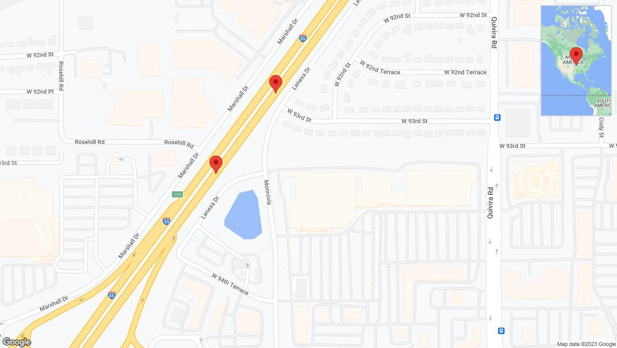 A detailed map that shows the affected road due to 'Broken down vehicle on eastbound I-35 in Lenexa' on December 6th at 6:04 p.m.