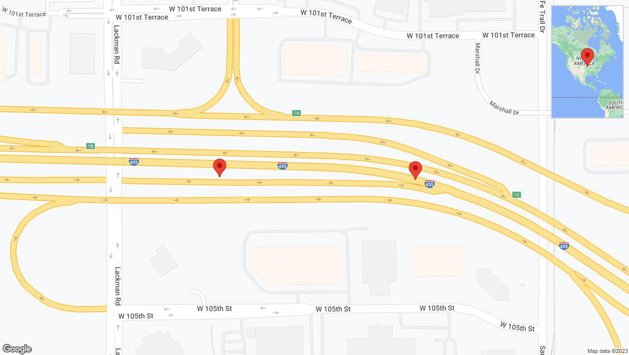 A detailed map that shows the affected road due to 'Broken down vehicle on Lackman Road in Lenexa' on December 6th at 6:40 p.m.