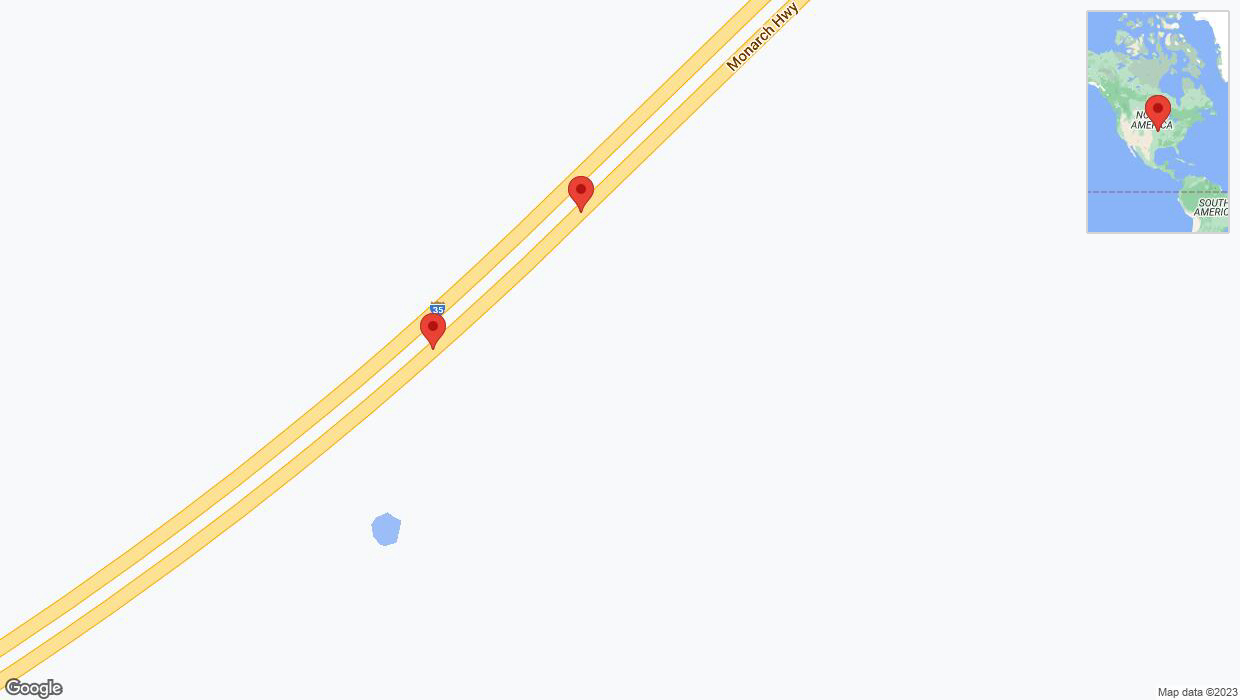 A detailed map that shows the affected road due to 'Broken down vehicle on eastbound I-35 in Gardner' on December 6th at 7:28 p.m.