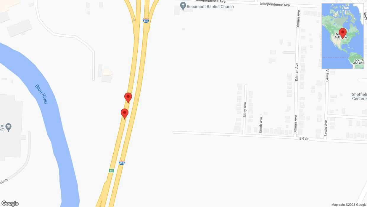 A detailed map that shows the affected road due to 'Broken down vehicle on southbound I-435 in Kansas City' on December 6th at 7:46 p.m.
