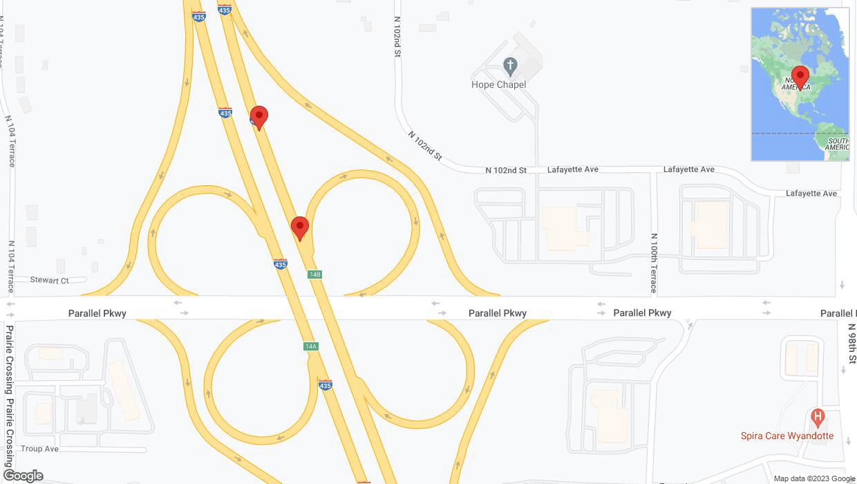 A detailed map that shows the affected road due to 'Crash reported on northbound I-435 in Kansas City' on December 6th at 7:52 p.m.