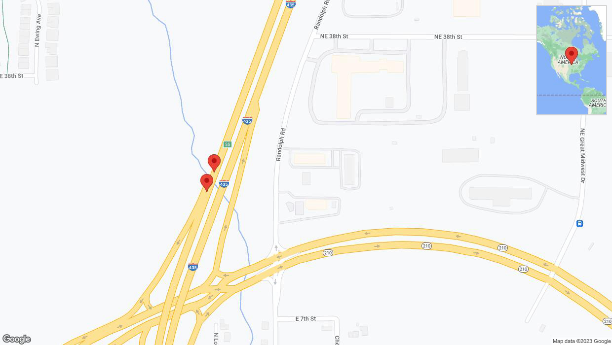 A detailed map that shows the affected road due to 'Broken down vehicle on southbound I-435 in Randolph' on December 6th at 8:46 p.m.