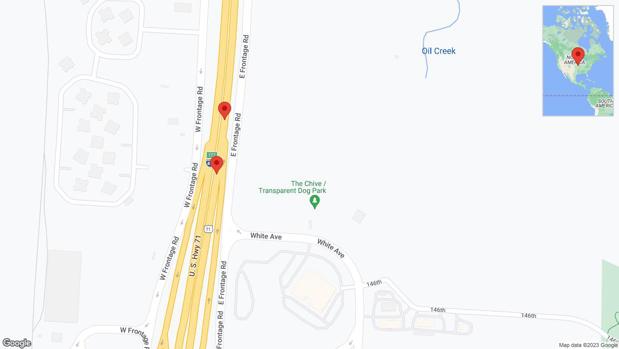 A detailed map that shows the affected road due to 'Broken down vehicle on northbound I-40/US-71 in Grandview' on December 6th at 11:40 p.m.