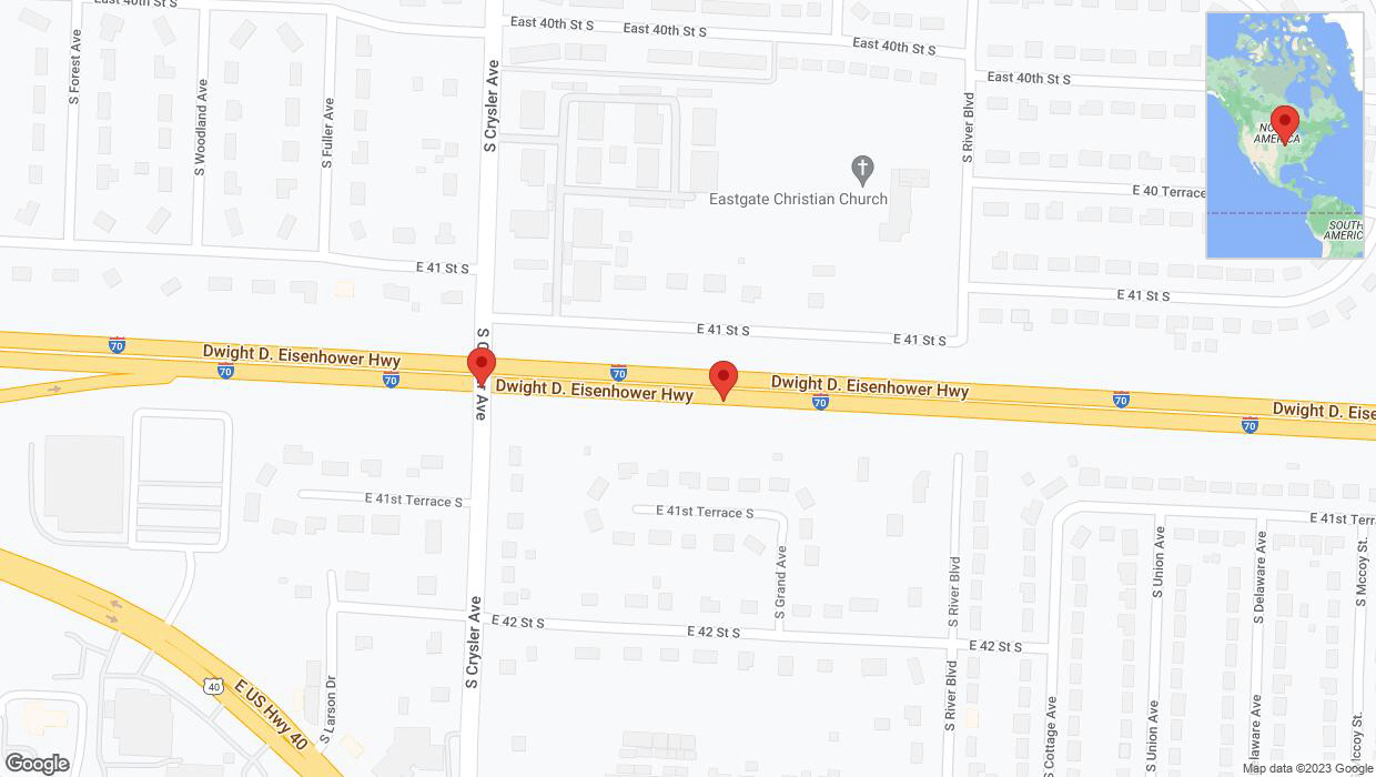 A detailed map that shows the affected road due to 'I-70 closed in Independence' on December 6th at 11:58 p.m.