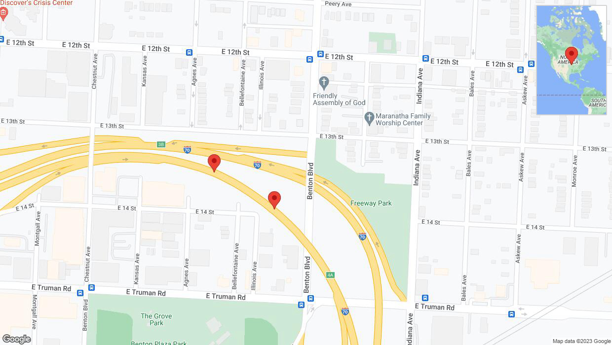 A detailed map that shows the affected road due to 'Broken down vehicle on eastbound I-70 in Kansas City' on December 7th at 12:14 p.m.