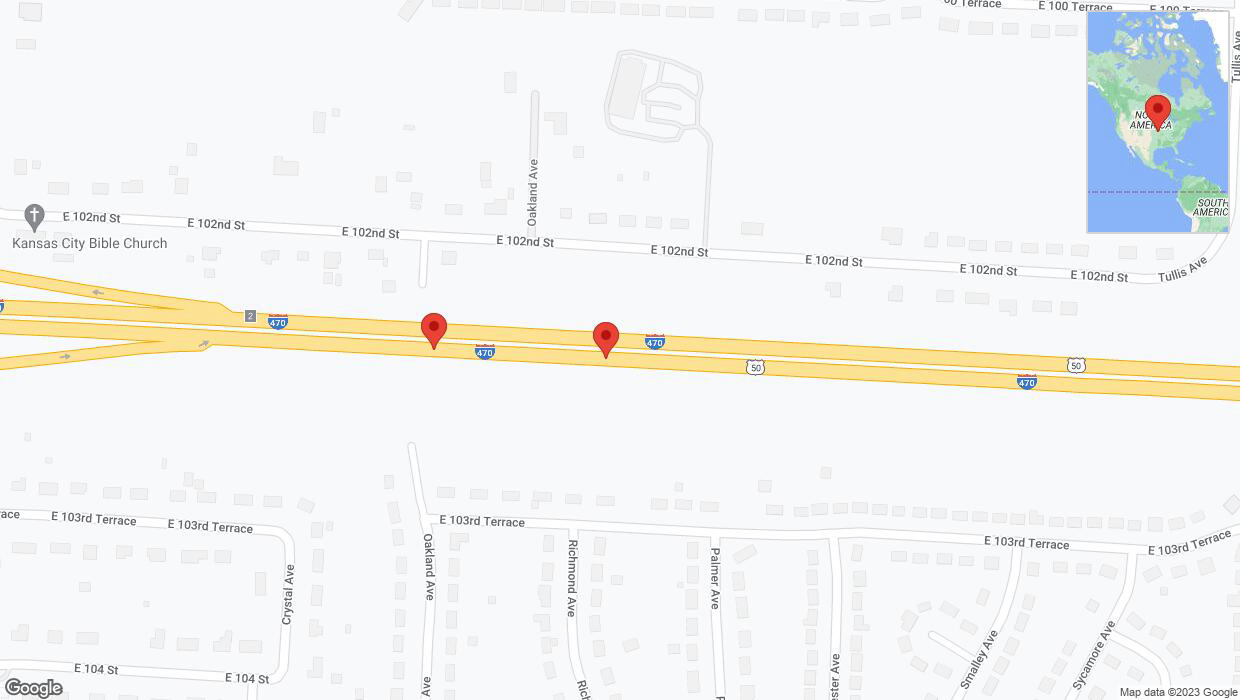 A detailed map that shows the affected road due to 'Broken down vehicle on eastbound I-470 in Kansas City' on December 7th at 1:13 p.m.