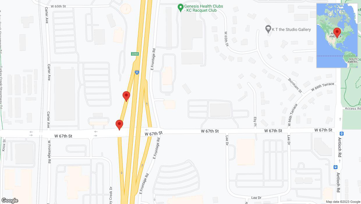 A detailed map that shows the affected road due to 'Broken down vehicle on West 67th Street in Merriam' on December 7th at 1:30 p.m.