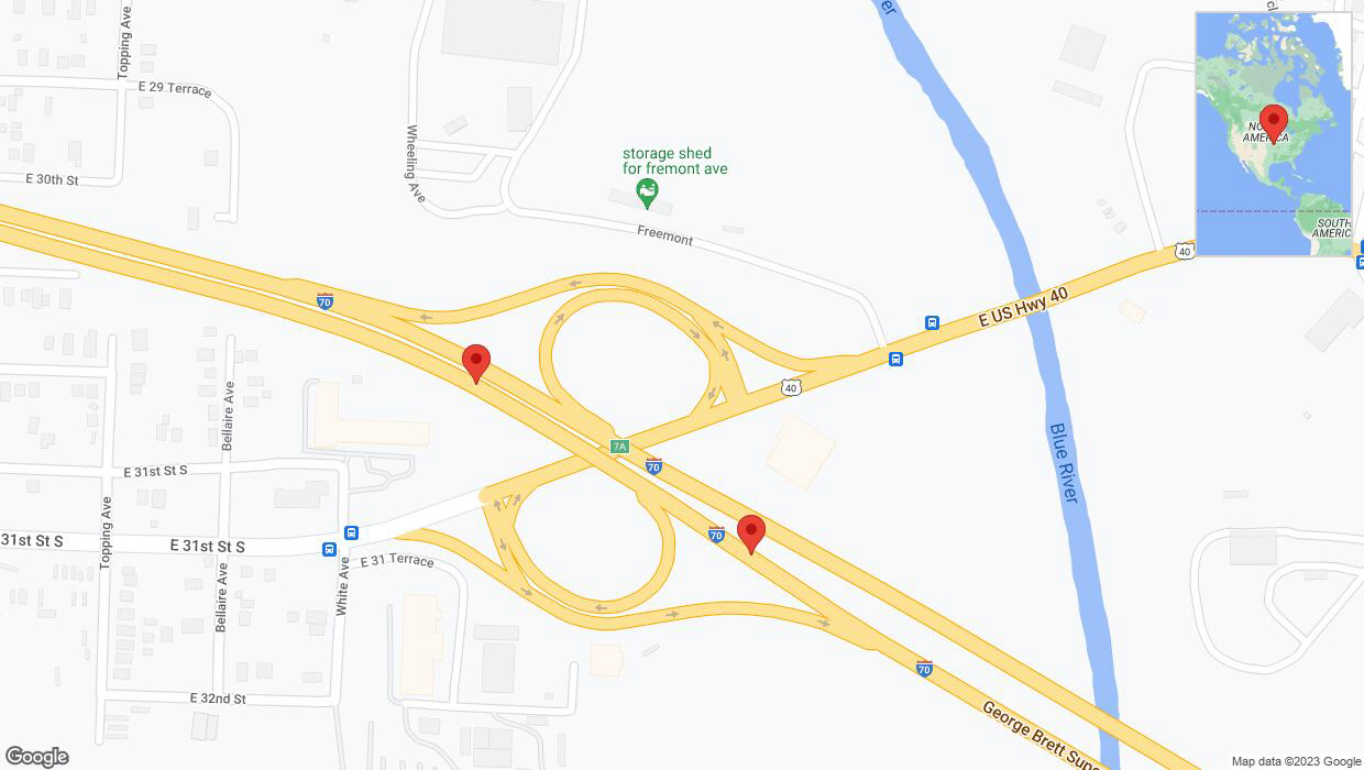 A detailed map that shows the affected road due to 'Broken down vehicle on eastbound I-70 in Kansas City' on December 7th at 1:54 p.m.