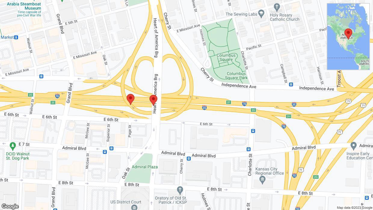 A detailed map that shows the affected road due to 'Broken down vehicle on eastbound I-70/I-35 in Kansas City' on December 7th at 4:30 p.m.
