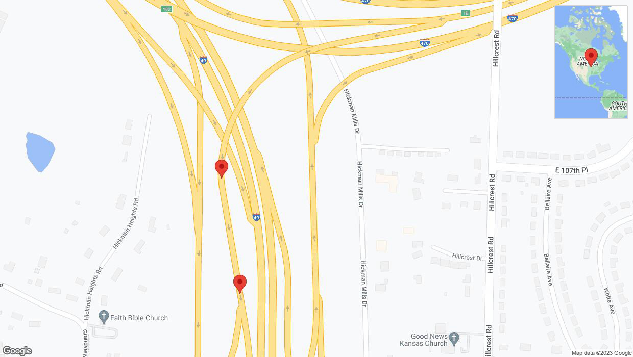 A detailed map that shows the affected road due to 'Broken down vehicle on Hickman Heights Road in Kansas City' on December 7th at 4:54 p.m.