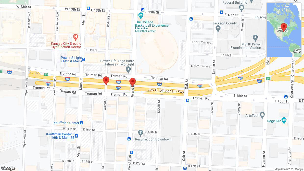 A detailed map that shows the affected road due to 'Broken down vehicle on eastbound I-670 in Kansas City' on December 7th at 6:30 p.m.