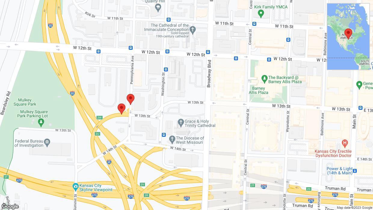 A detailed map that shows the affected road due to 'Pennsylvania Avenue closed in Kansas City' on December 7th at 5:36 p.m.