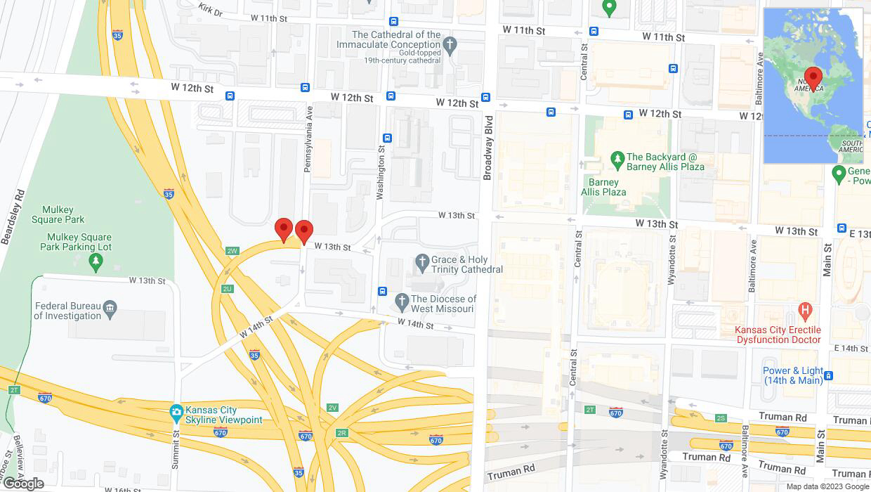 A detailed map that shows the affected road due to 'Pennsylvania Avenue closed in Kansas City' on December 7th at 5:36 p.m.