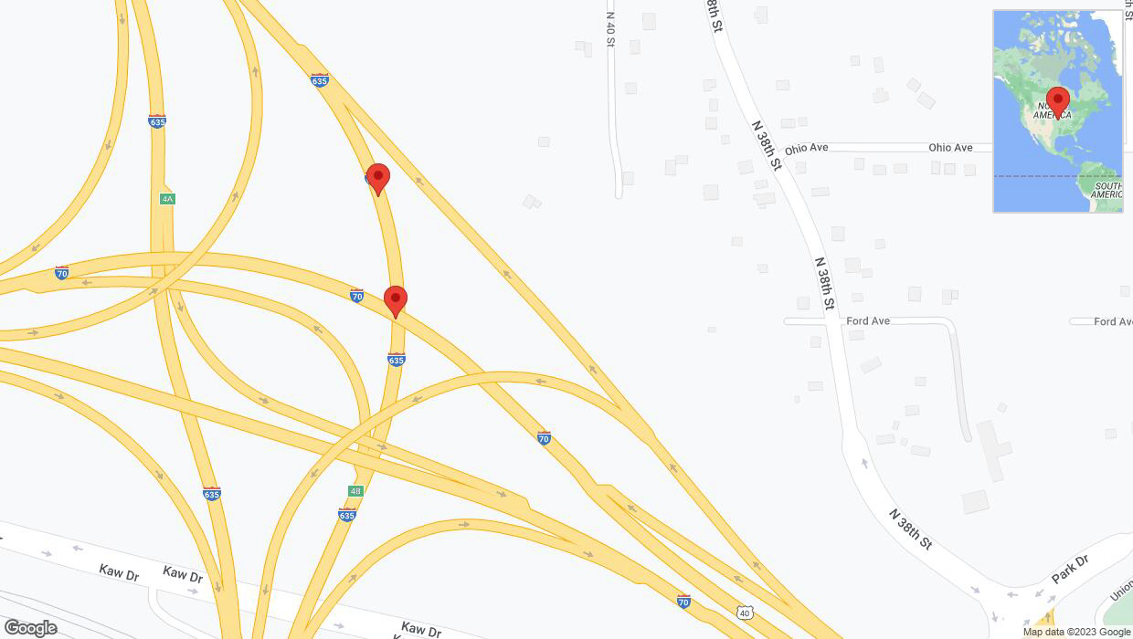 A detailed map that shows the affected road due to 'Broken down vehicle on northbound I-635 in Kansas City' on December 7th at 6:06 p.m.