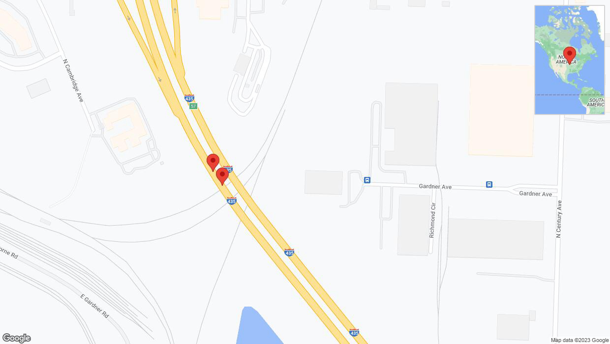 A detailed map that shows the affected road due to 'Broken down vehicle on southbound I-435 in Kansas City' on December 7th at 6:42 p.m.