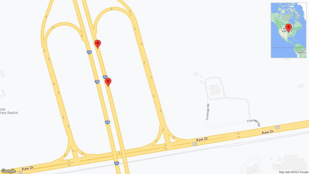 A detailed map that shows the affected road due to 'Warning in Kansas City: Crash reported on northbound I-435' on December 7th at 7:06 p.m.