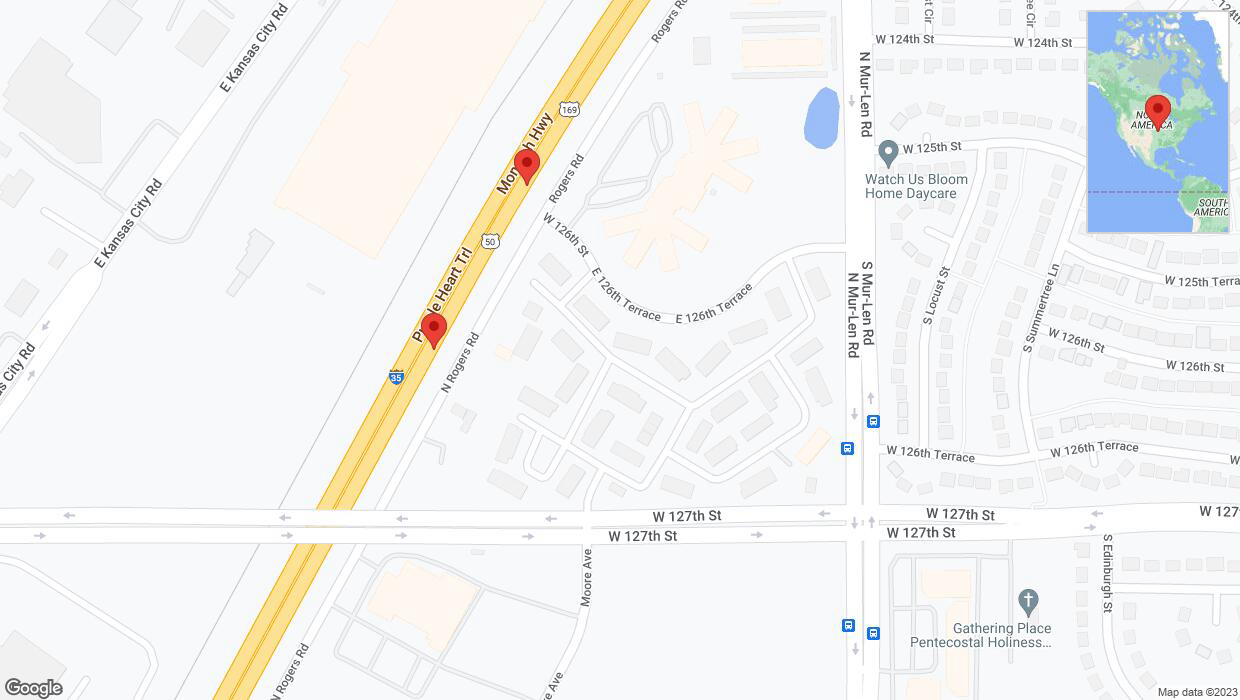 A detailed map that shows the affected road due to 'Broken down vehicle on eastbound I-35 in Olathe' on December 8th at 1:43 p.m.