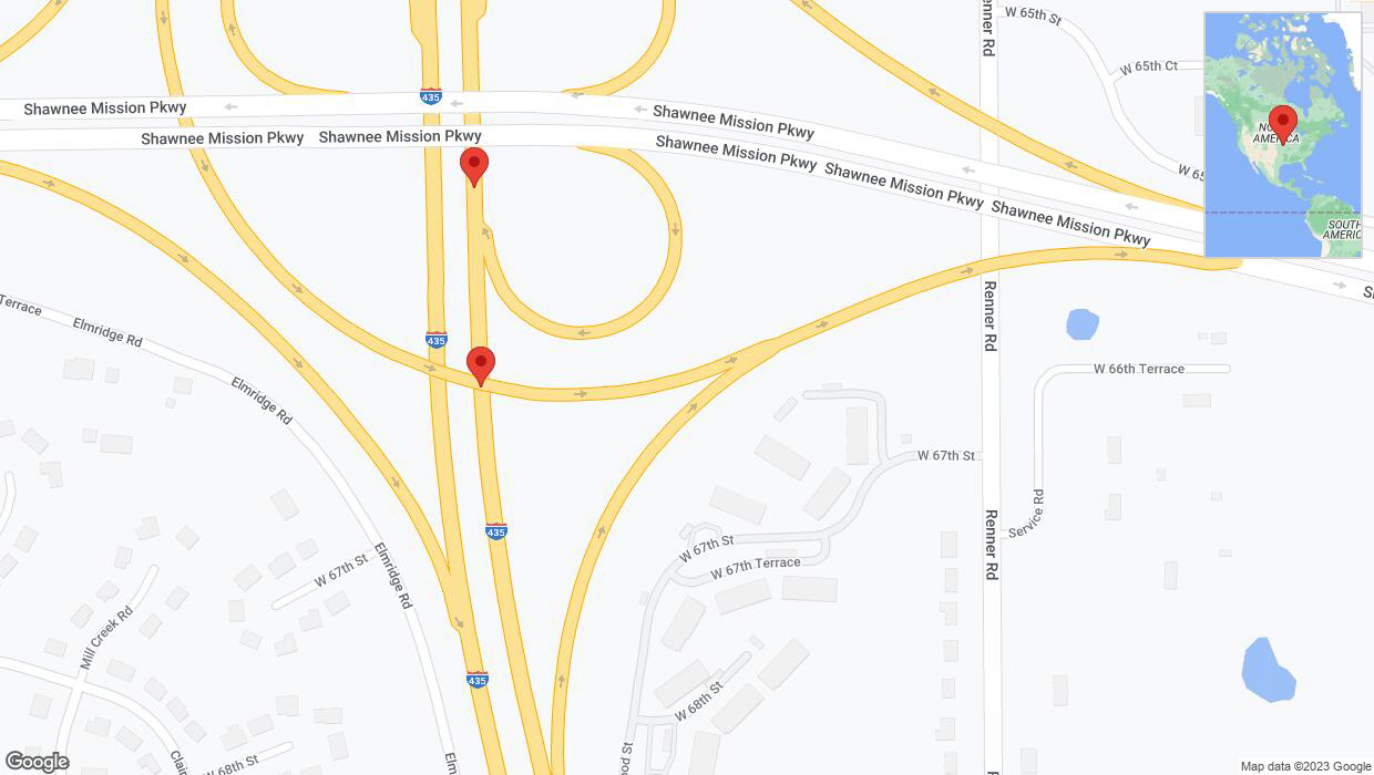 A detailed map that shows the affected road due to 'Warning: Crash on northbound I-435 in Shawnee' on December 8th at 1:07 p.m.