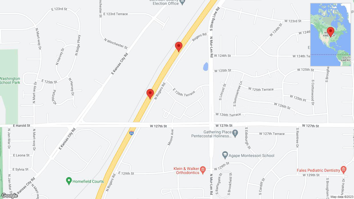A detailed map that shows the affected road due to 'Broken down vehicle on eastbound I-35 in Olathe' on December 8th at 1:25 p.m.