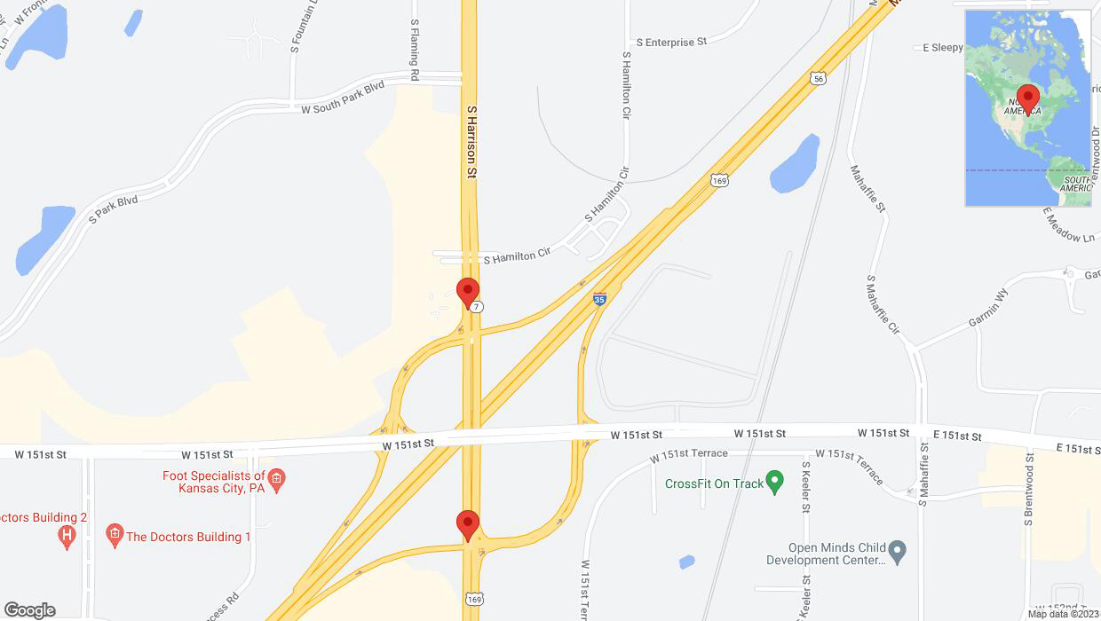 A detailed map that shows the affected road due to 'K-7 closed in Olathe' on December 8th at 1:43 p.m.