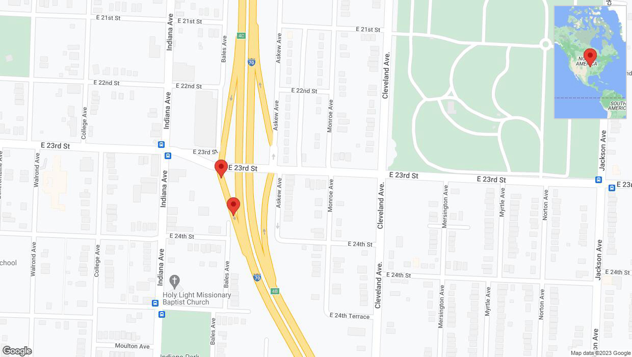 A detailed map that shows the affected road due to 'Broken down vehicle on East 23rd Street in Kansas City' on December 8th at 1:48 p.m.